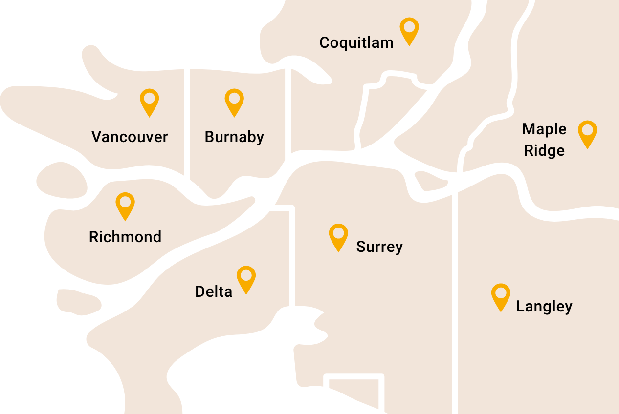 Map of areas served — South Surrey, White Rock, Tsawwassen and Ladner