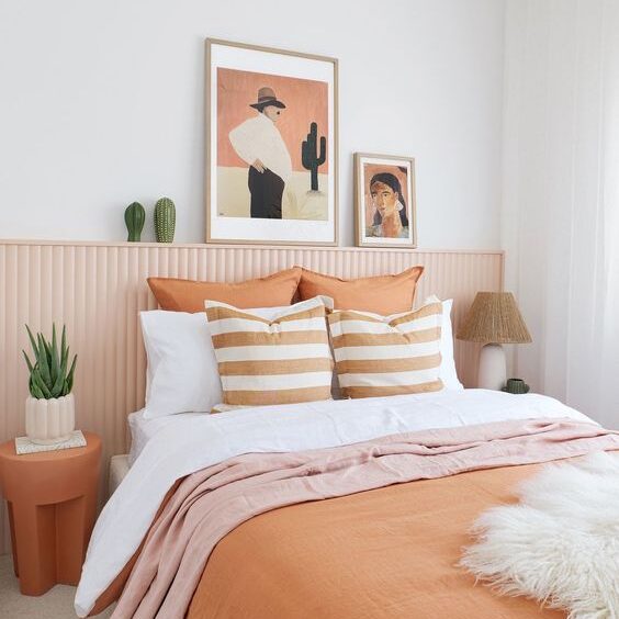 Peach Fuzz Colour bedroom inspiration
