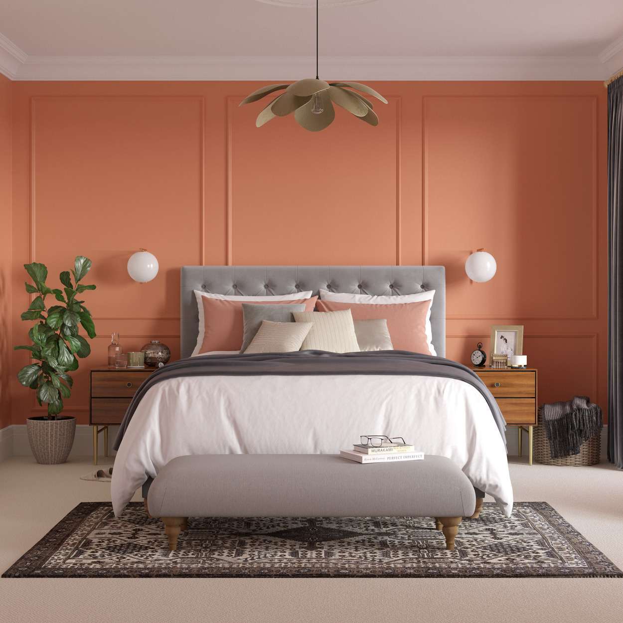 Peach Fuzz and Grey Colours Bedroom