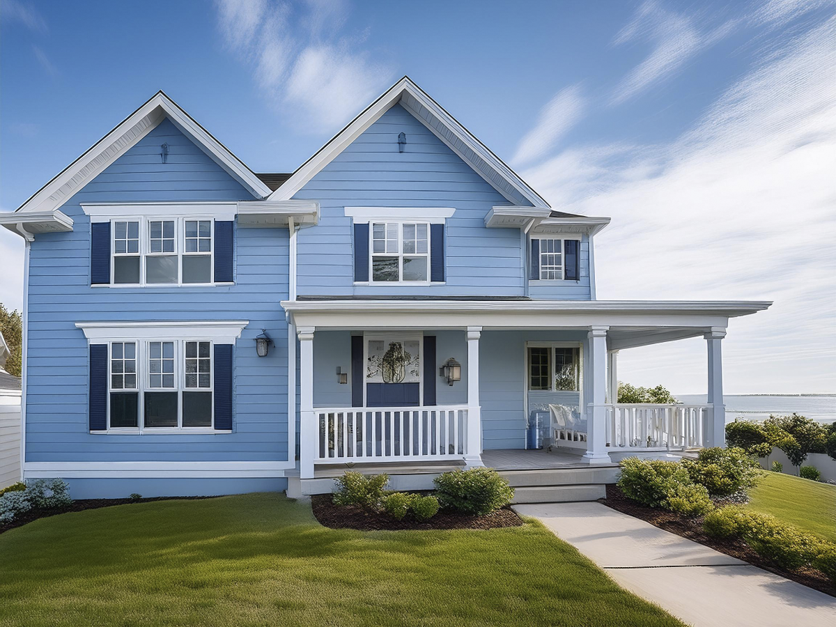 Blue and White House Exterior